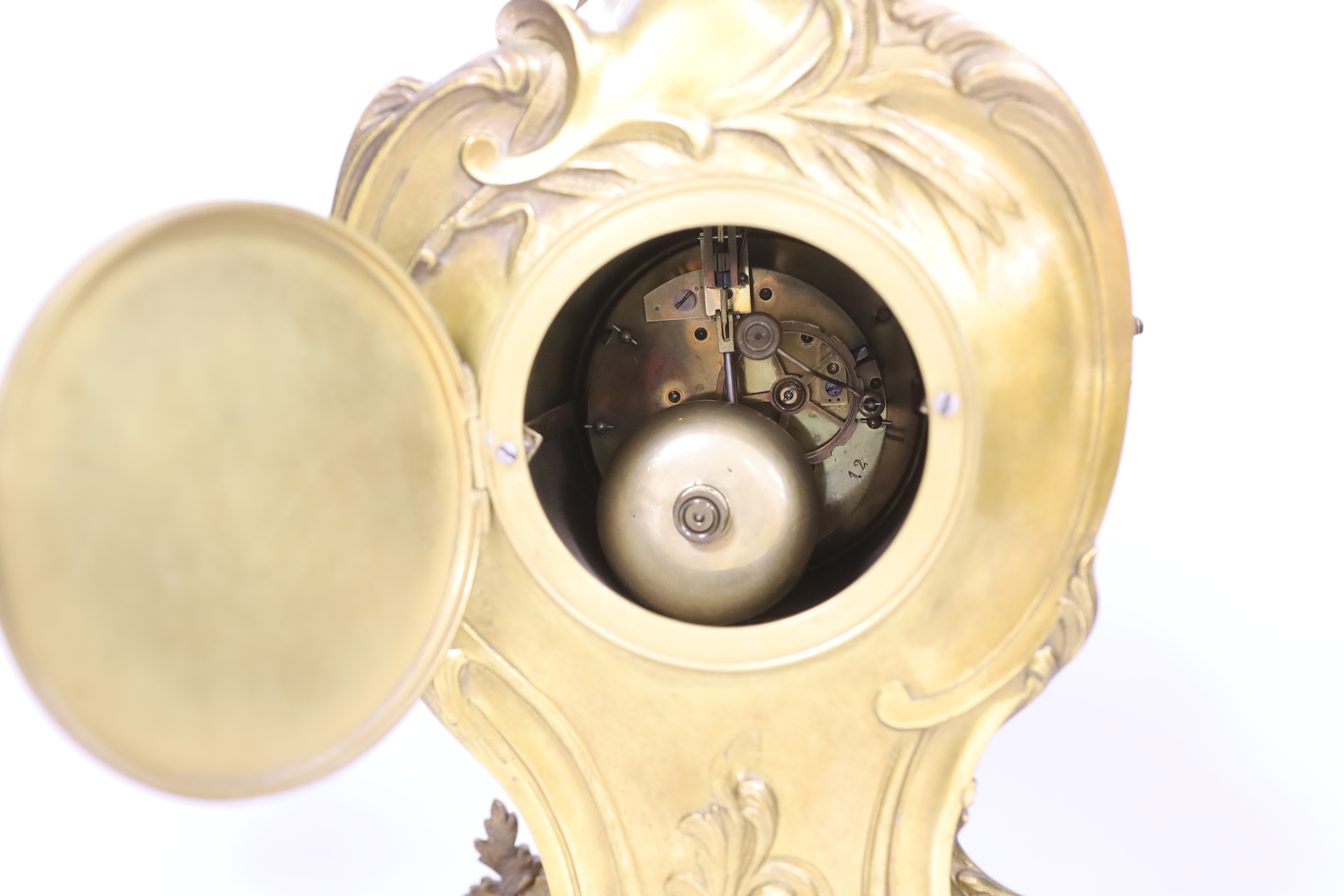 A Louis XV style bronze cartouche shaped bracket clock, 42cm